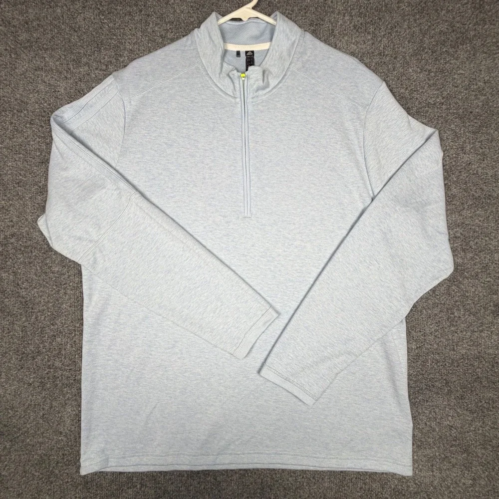 Adidas Primegreen Quarter Zip Pullover Mens XL Light Blue Heather Golf IJ0150
